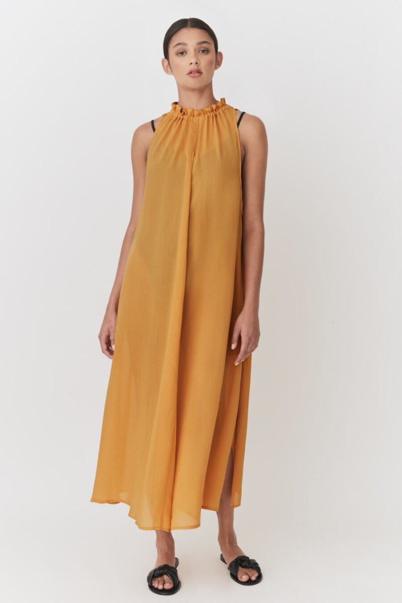 Vestido Cuyana Gathered-Neck Maxi Cover Up Mujer Amarillo | DUH6199ZA