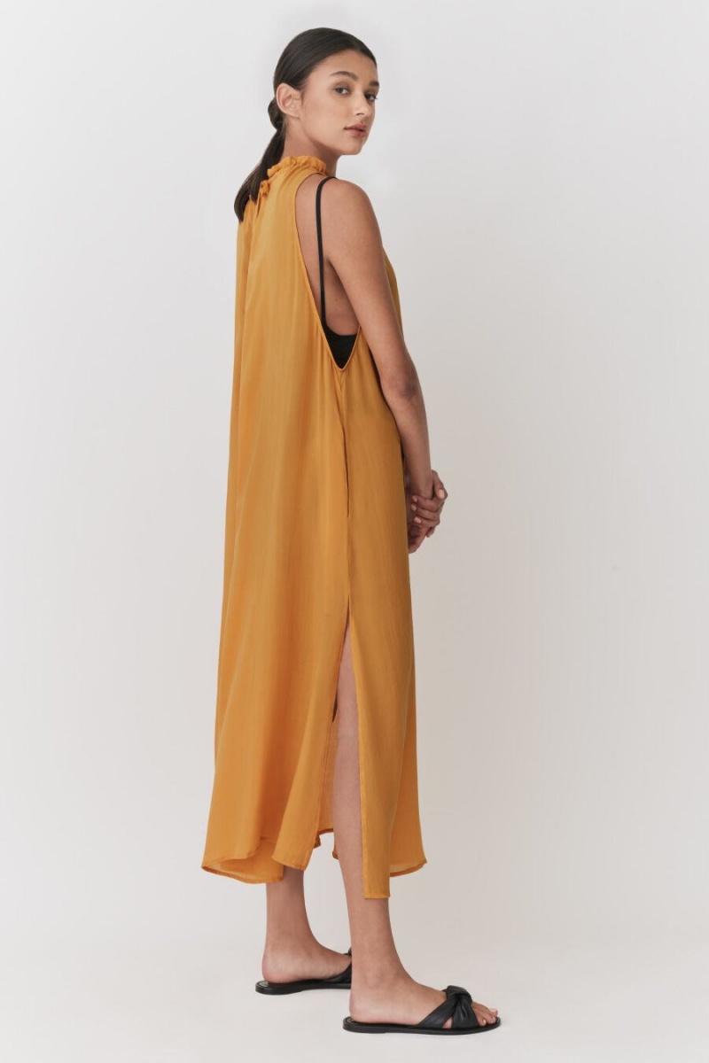 Vestido Cuyana Gathered-Neck Maxi Cover Up Mujer Amarillo | DUH6199ZA