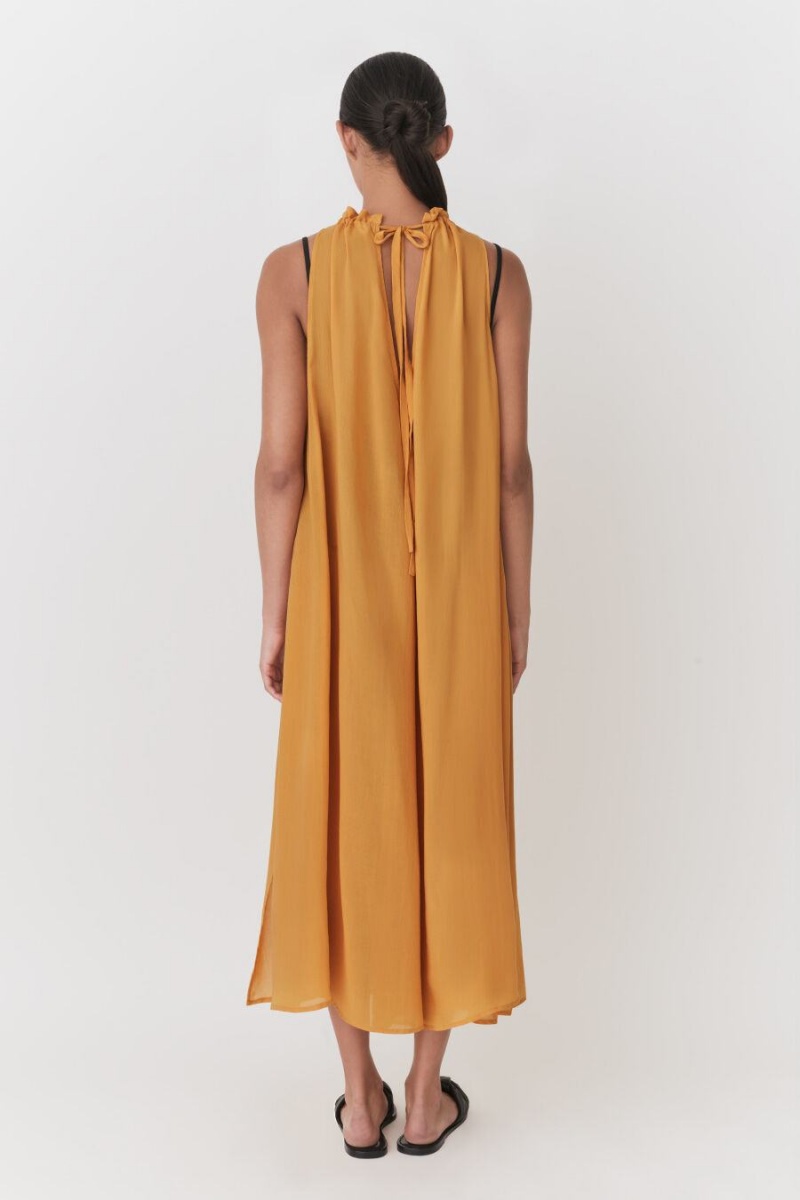 Vestido Cuyana Gathered-Neck Maxi Cover Up Mujer Amarillo | DUH6199ZA