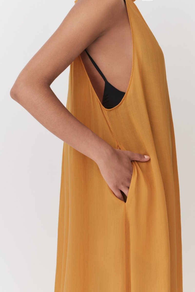 Vestido Cuyana Gathered-Neck Maxi Cover Up Mujer Amarillo | DUH6199ZA