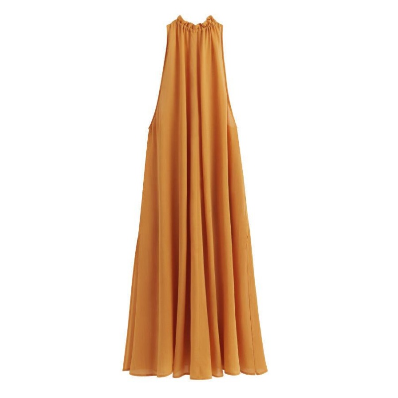 Vestido Cuyana Gathered-Neck Maxi Cover Up Mujer Amarillo | DUH6199ZA