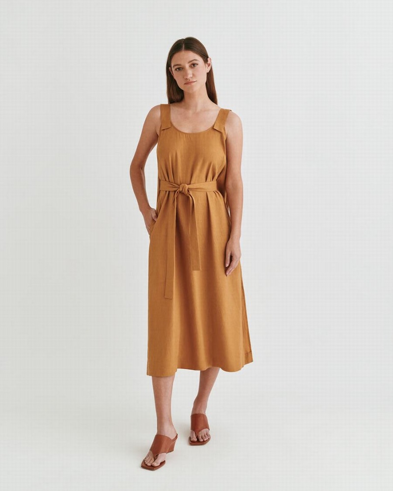 Vestido Cuyana Linen Gathered Back Mujer Naranjas | NQQ5219BS