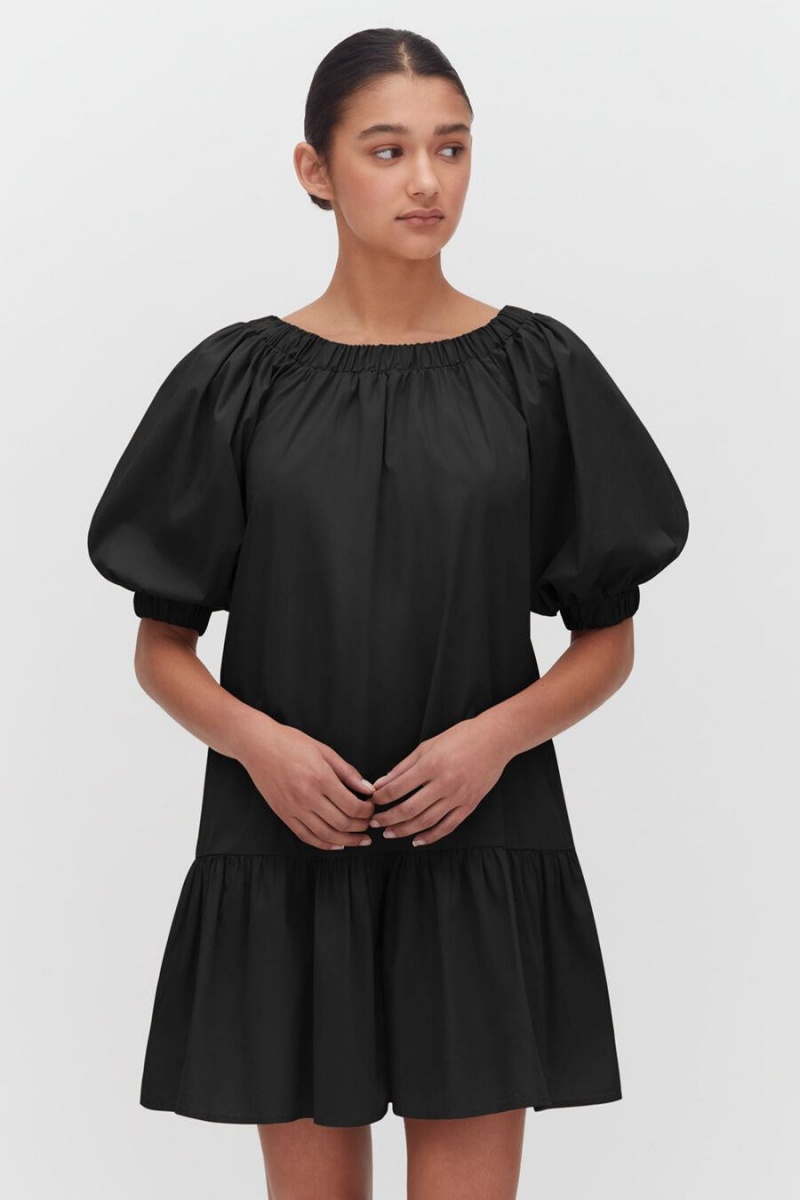 Vestido Cuyana Poplin Off The Shoulder Mujer Negras | IOS2894PQ