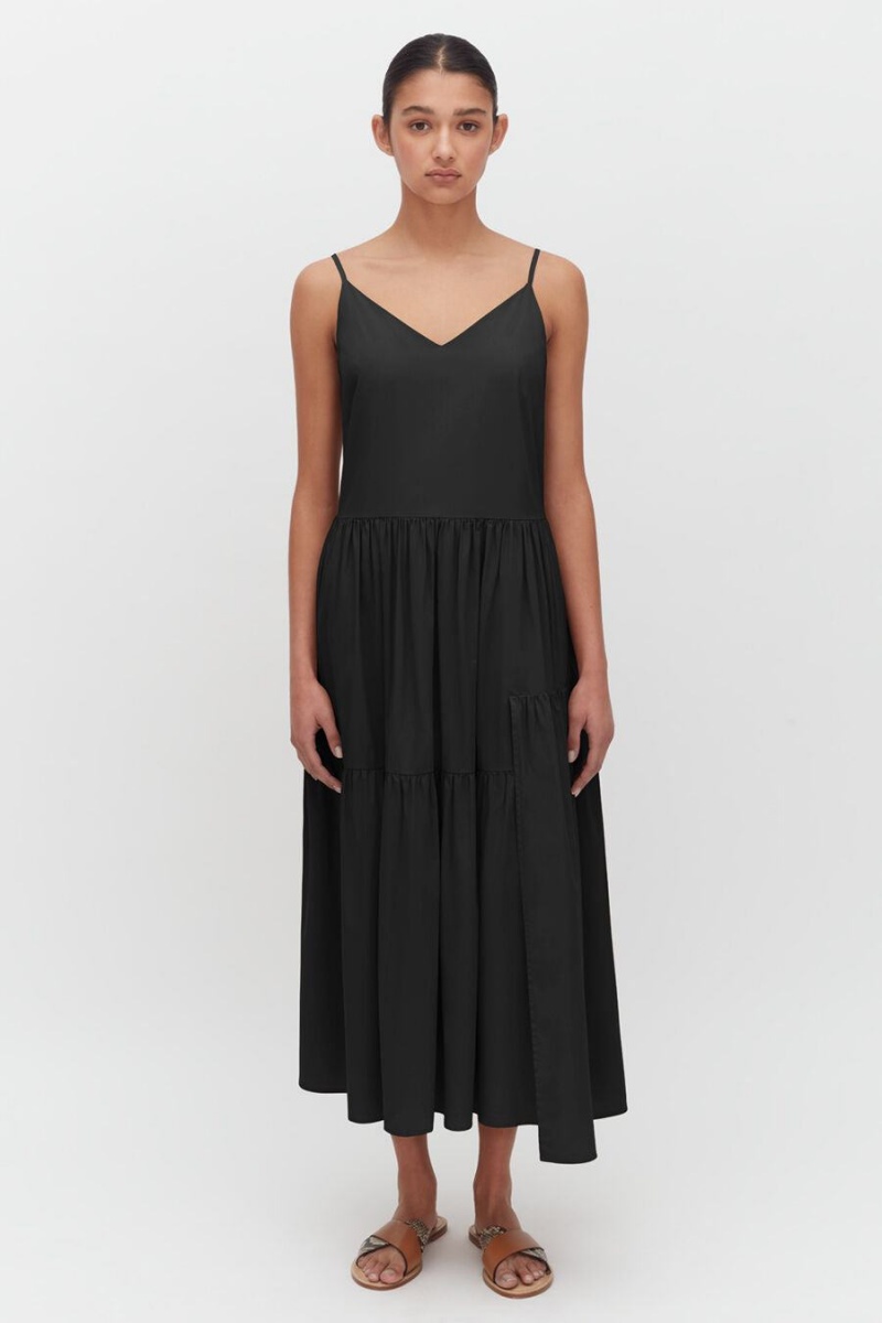 Vestido Cuyana Poplin Tiered Mujer Negras | MPD370YL