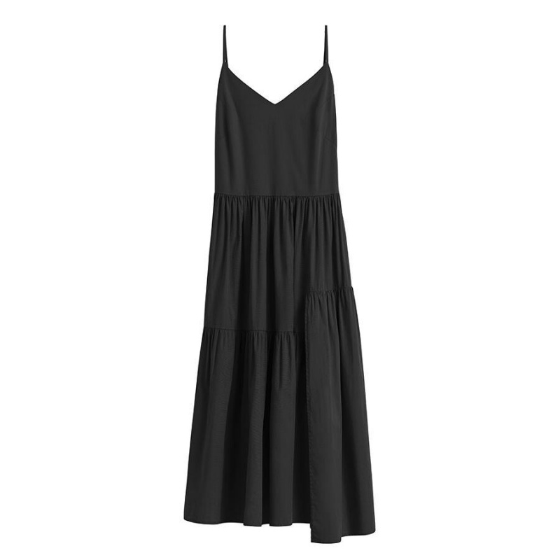 Vestido Cuyana Poplin Tiered Mujer Negras | MPD370YL